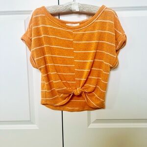 Lush Orange Cap Sleeve Crop Tie Front Top